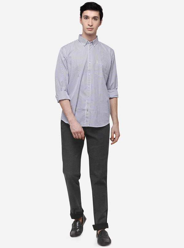 Navy Blue Tailored Fit Striped Casual Shirt | JB Sport