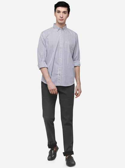 Navy Blue Tailored Fit Striped Casual Shirt | JB Sport