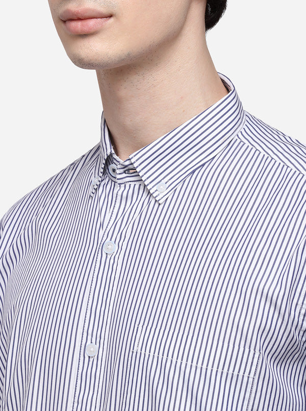 Navy Blue Tailored Fit Striped Casual Shirt | JB Sport
