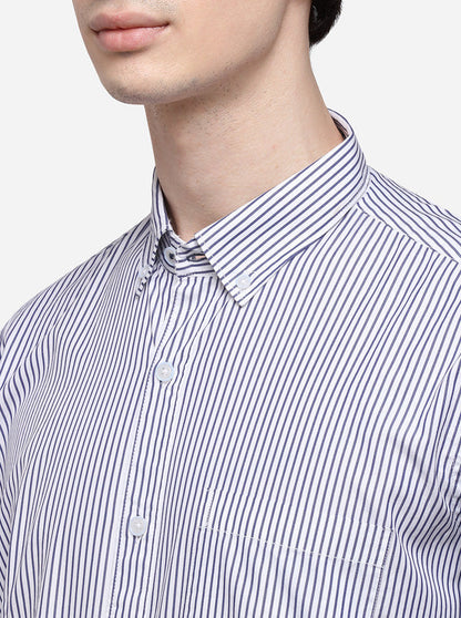 Navy Blue Tailored Fit Striped Casual Shirt | JB Sport