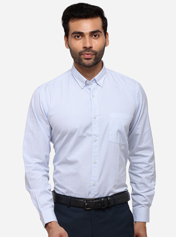 Sky Blue Tailored Fit Striped Casual Shirt | JB Sport