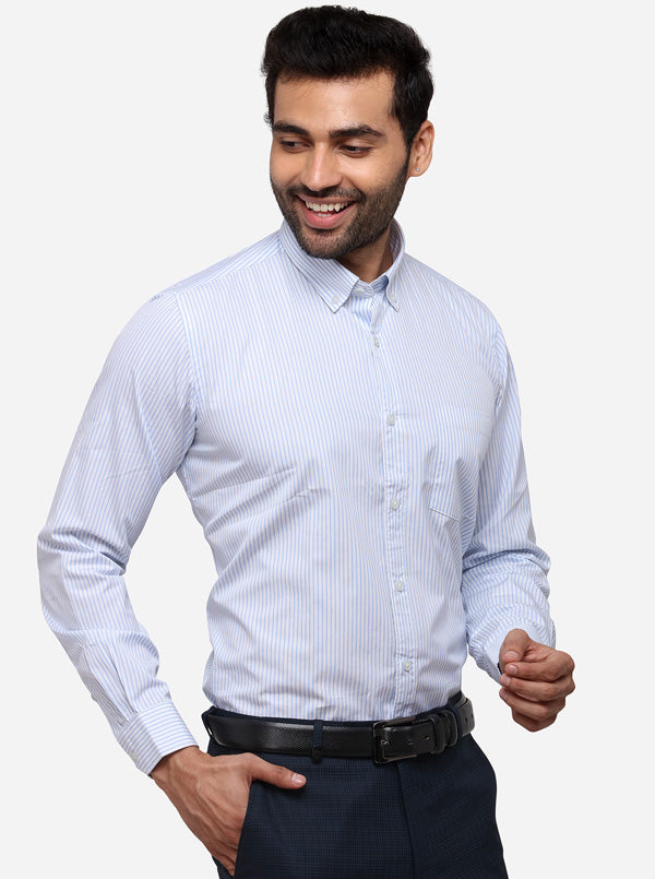 Sky Blue Tailored Fit Striped Casual Shirt | JB Sport