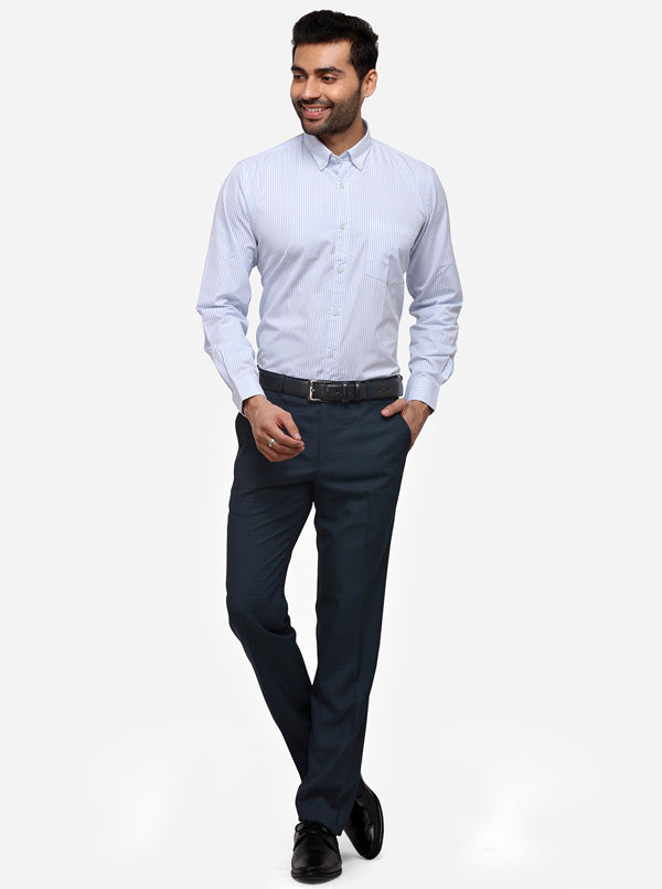 Sky Blue Tailored Fit Striped Casual Shirt | JB Sport