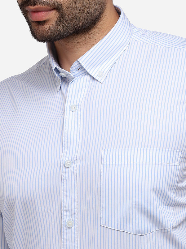 Sky Blue Tailored Fit Striped Casual Shirt | JB Sport