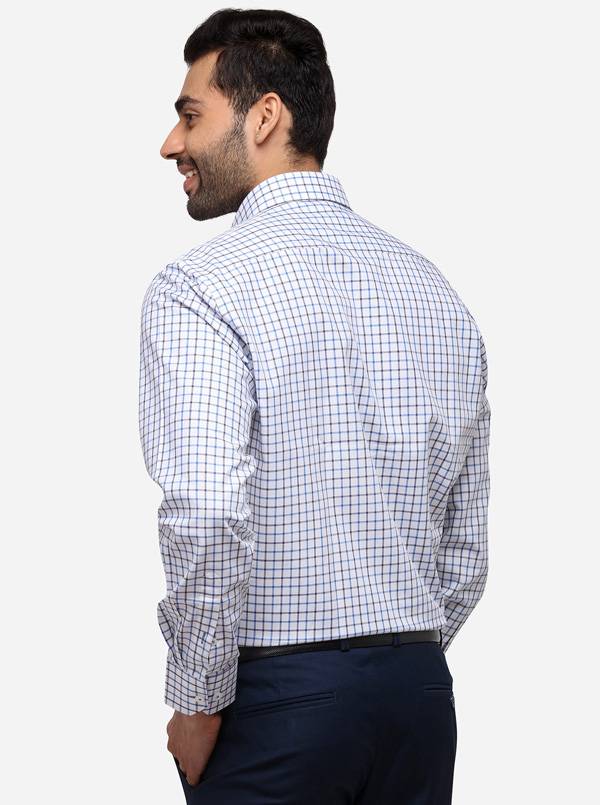 White & Blue Checked Regular Fit Formal Shirt | JadeBlue