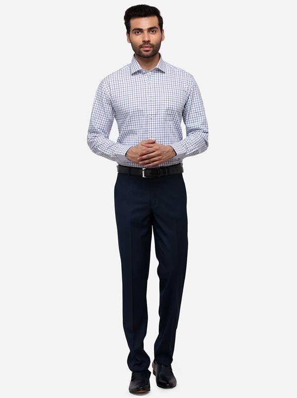 White & Blue Checked Regular Fit Formal Shirt | JadeBlue