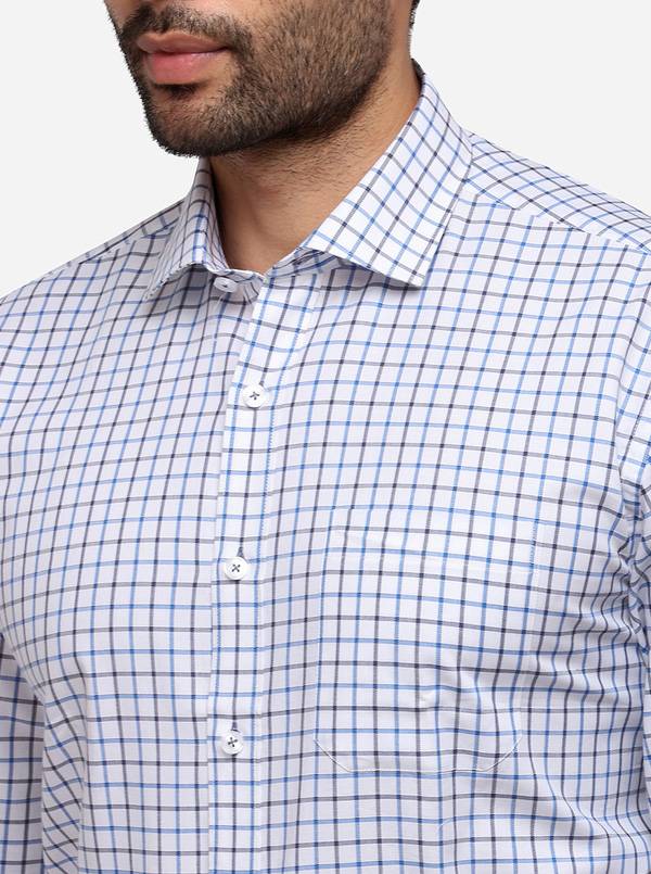 White & Blue Checked Regular Fit Formal Shirt | JadeBlue