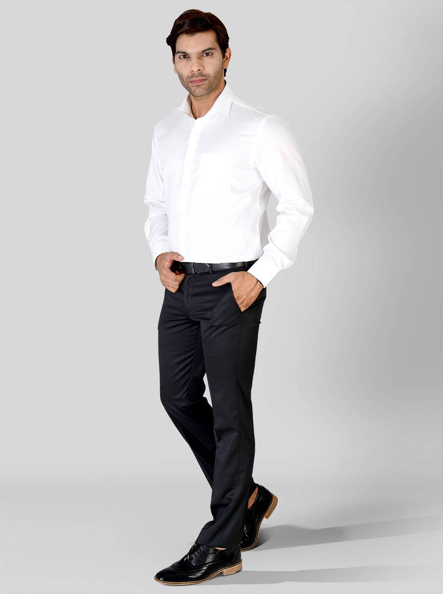 White Self Textured Regular Fit Formal Shirt | JadeBlue