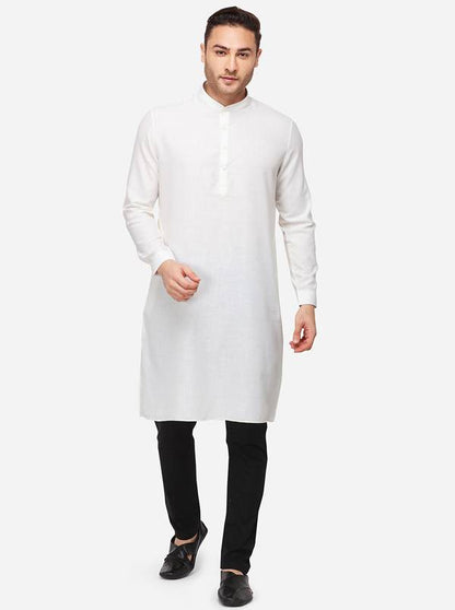 Off-White Self Textured Regular Fit Modi Kurta | JadeBlue