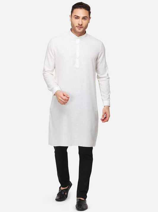Off-White Self Textured Regular Fit Modi Kurta | JadeBlue