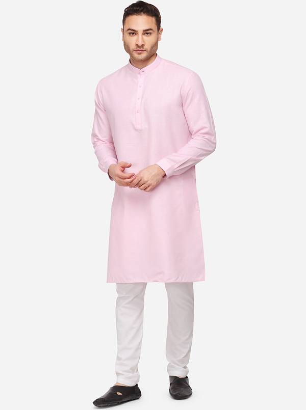 Pink Self Textured Regular Fit Modi Kurta | JadeBlue