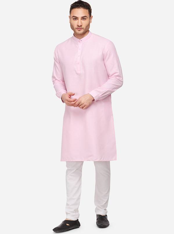 Pink Self Textured Regular Fit Modi Kurta | JadeBlue