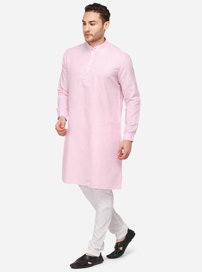 Pink Self Textured Regular Fit Modi Kurta | JadeBlue