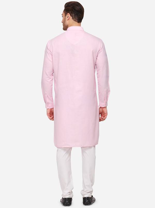 Pink Self Textured Regular Fit Modi Kurta | JadeBlue