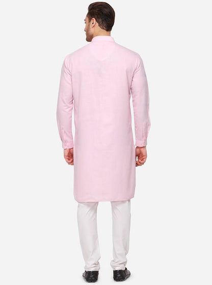 Pink Self Textured Regular Fit Modi Kurta | JadeBlue