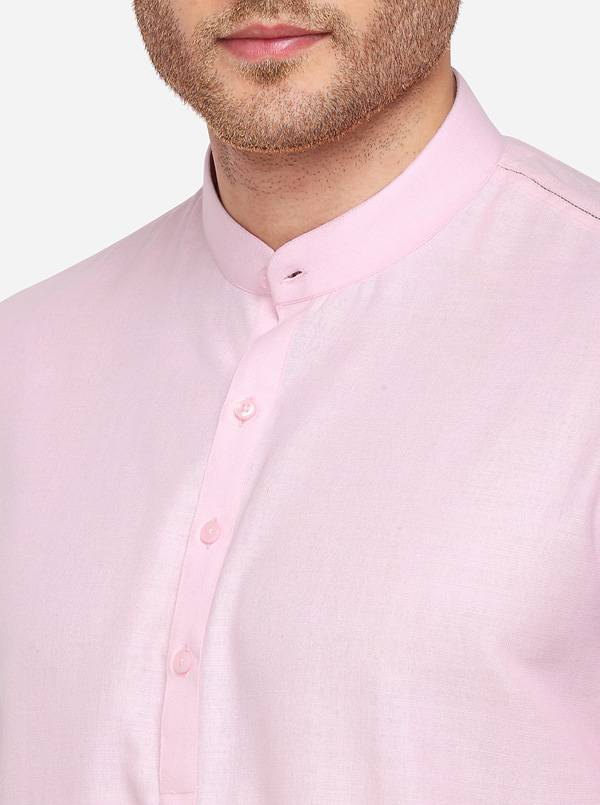 Pink Self Textured Regular Fit Modi Kurta | JadeBlue