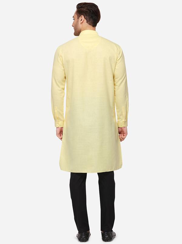 Light Yellow Self Textured Regular Fit Modi Kurta | JadeBlue