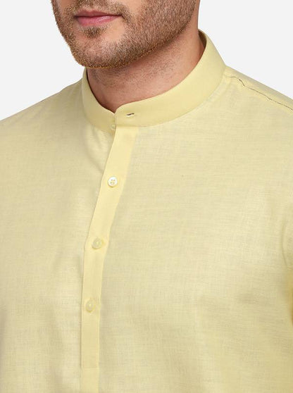 Light Yellow Self Textured Regular Fit Modi Kurta | JadeBlue