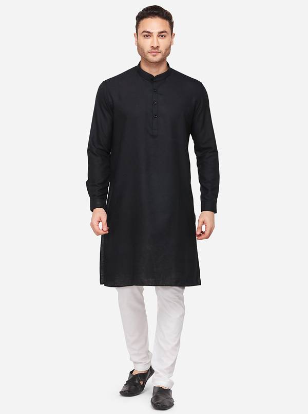 Black Self Textured Regular Fit Modi Kurta | JadeBlue