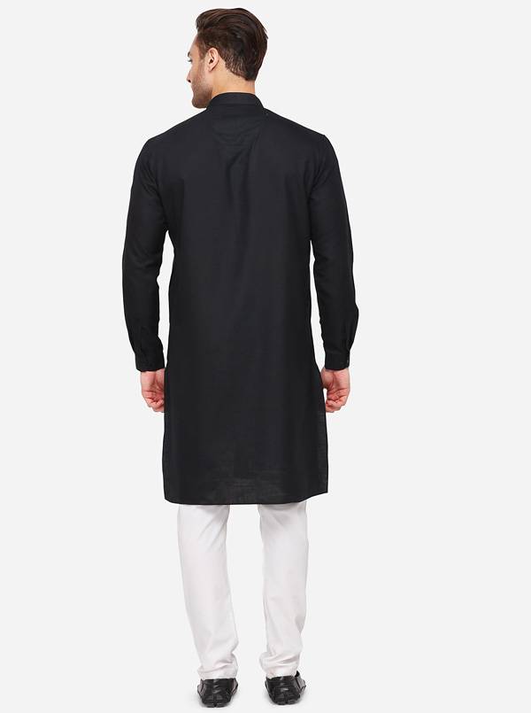 Black Self Textured Regular Fit Modi Kurta | JadeBlue