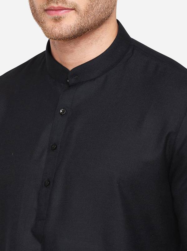 Black Self Textured Regular Fit Modi Kurta | JadeBlue