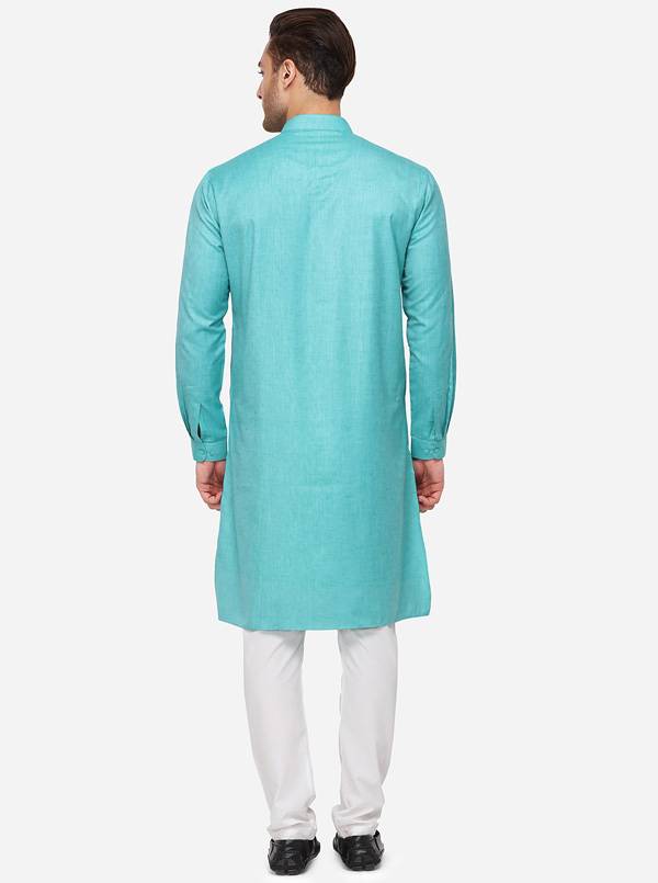 Sky Blue Self Textured Regular Fit Modi Kurta | JadeBlue