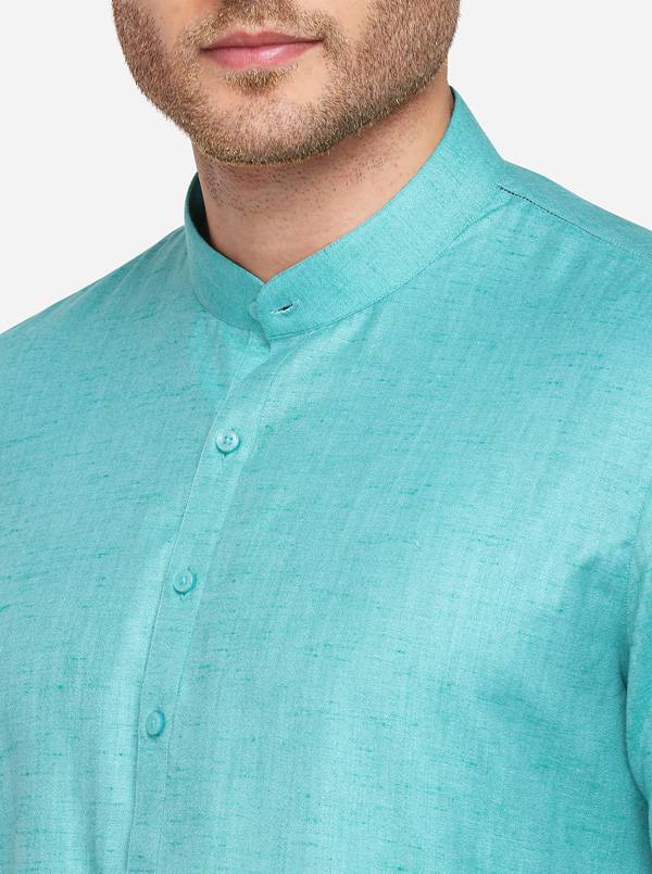 Sky Blue Self Textured Regular Fit Modi Kurta | JadeBlue