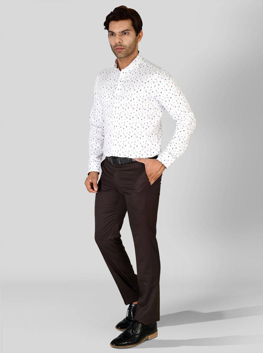 White Printed Slim Fit Party Wear Shirt | Wyre