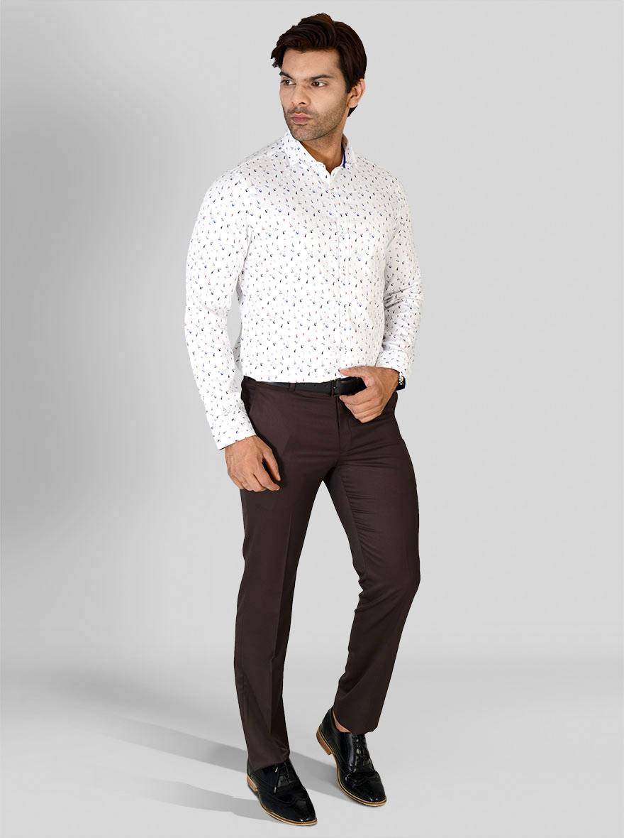 White Printed Slim Fit Party Wear Shirt | Wyre