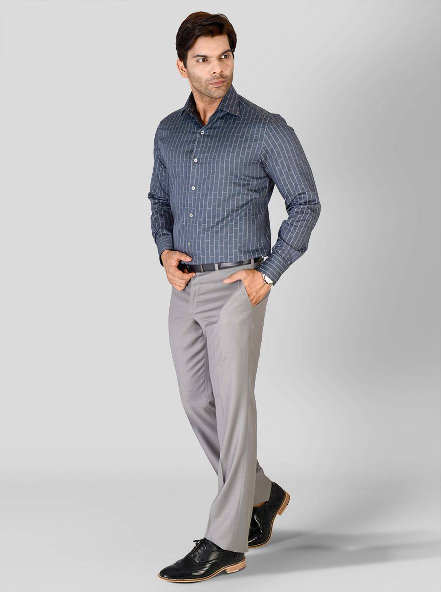 Metal Grey Printed Slim Fit Formal Shirt | JadeBlue