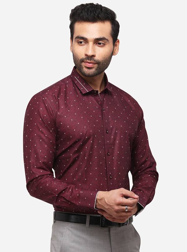Maroon Printed Slim Fit Party Wear Shirt | JB Studio