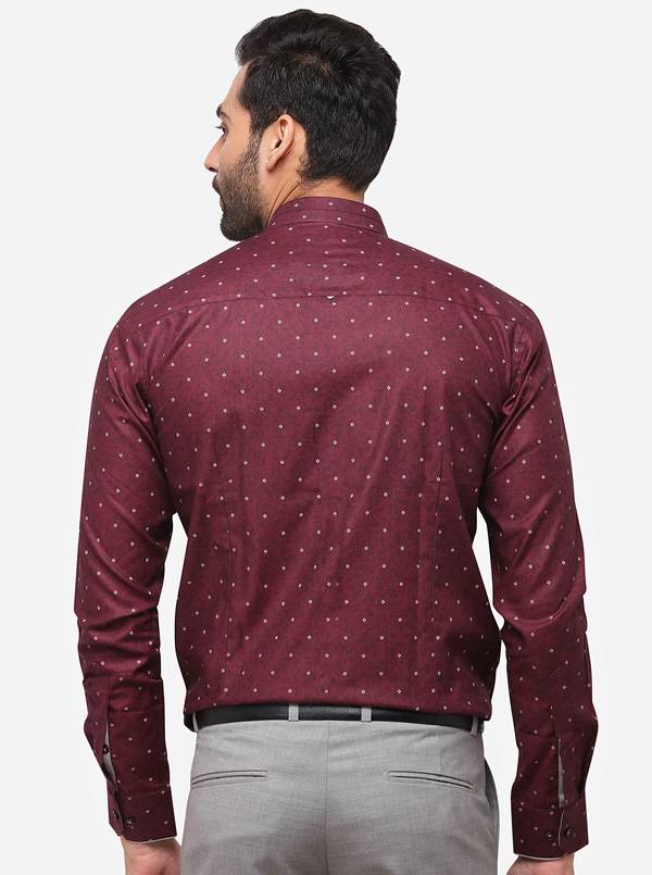 Maroon Printed Slim Fit Party Wear Shirt | JB Studio
