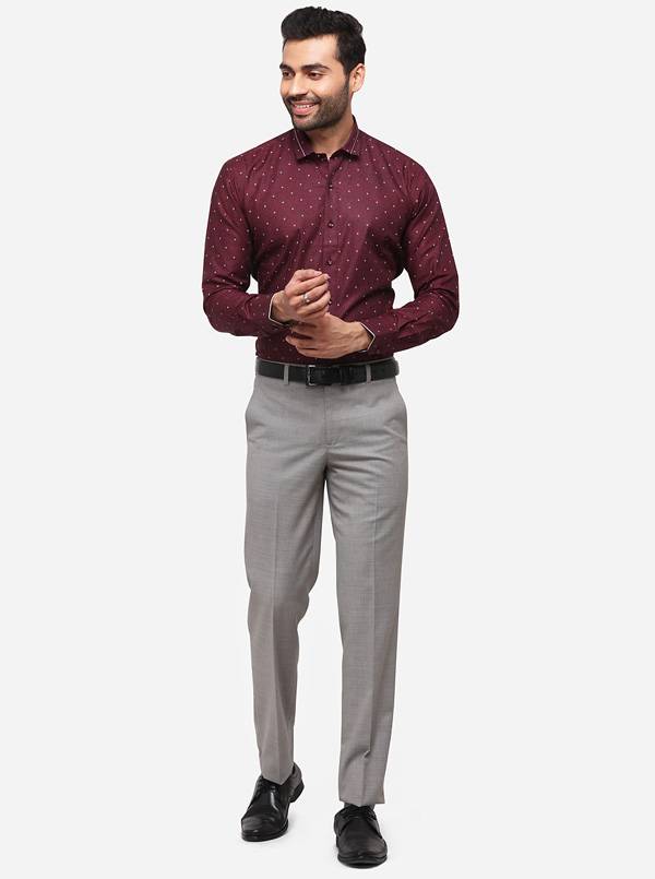 Maroon Printed Slim Fit Party Wear Shirt | JB Studio