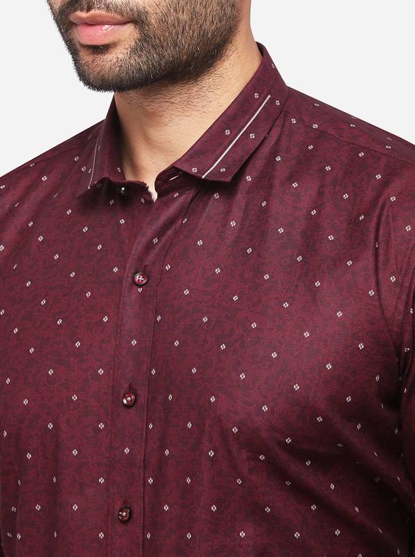 Maroon Printed Slim Fit Party Wear Shirt | JB Studio
