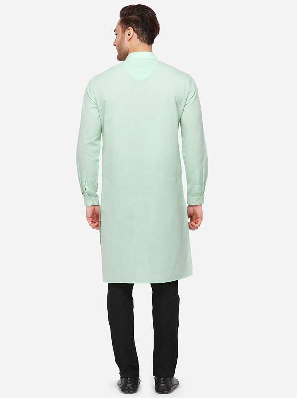 Ice Green Self Textured Regular Fit Modi Kurta | JadeBlue