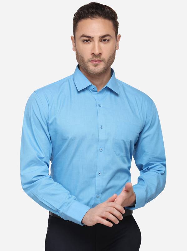 Sky Blue Solid Regular Fit Formal Shirt | JadeBlue