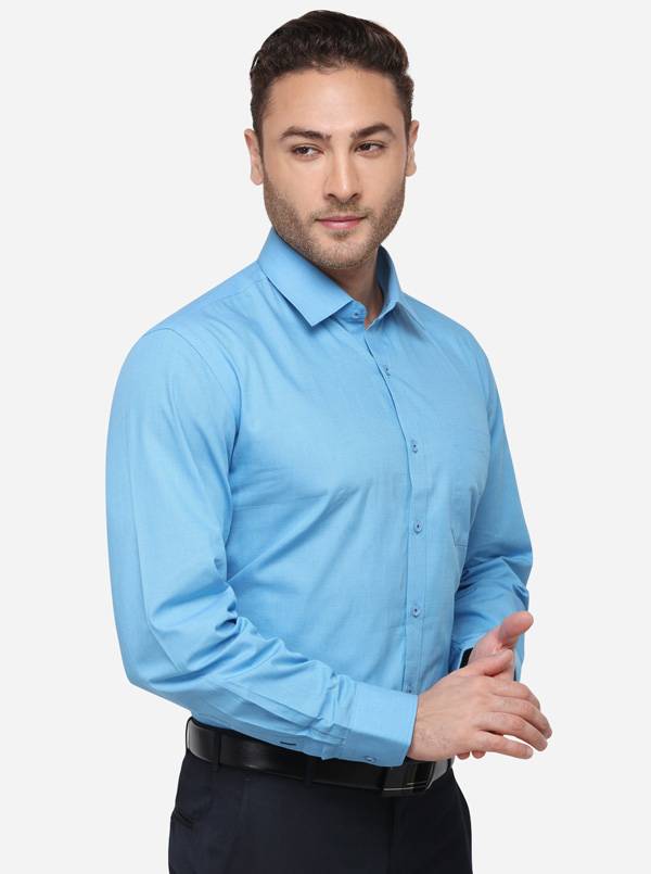 Sky Blue Solid Regular Fit Formal Shirt | JadeBlue