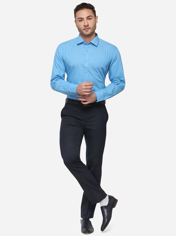 Sky Blue Solid Regular Fit Formal Shirt | JadeBlue