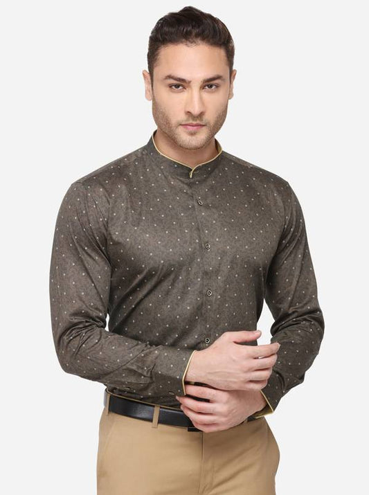 Brown Printed Slim Fit Party Wear Shirt | JB Studio