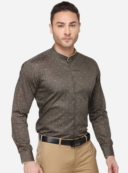 Brown Printed Slim Fit Party Wear Shirt | JB Studio