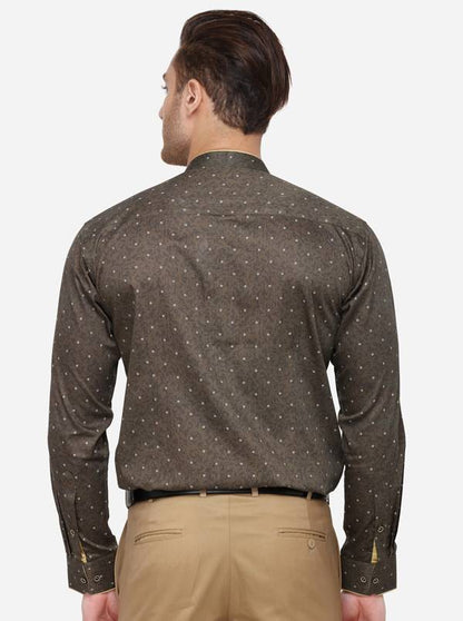 Brown Printed Slim Fit Party Wear Shirt | JB Studio