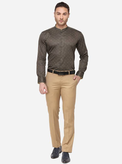 Brown Printed Slim Fit Party Wear Shirt | JB Studio