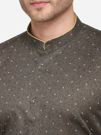 Brown Printed Slim Fit Party Wear Shirt | JB Studio