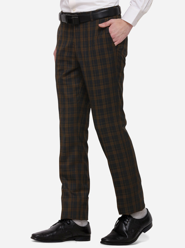 Brown & Blue Checked Slim Fit Formal Trouser | JB Studio