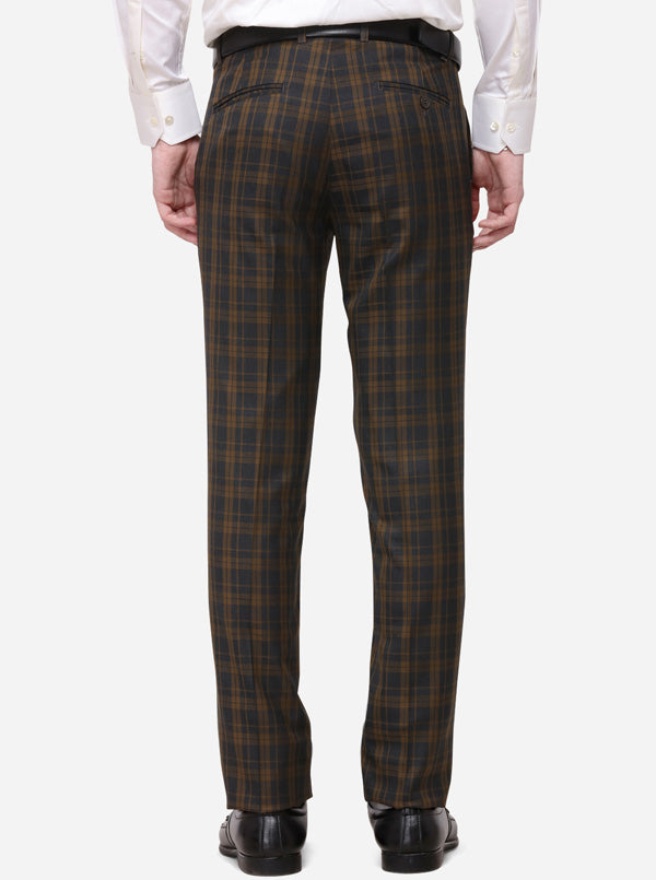 Brown & Blue Checked Slim Fit Formal Trouser | JB Studio