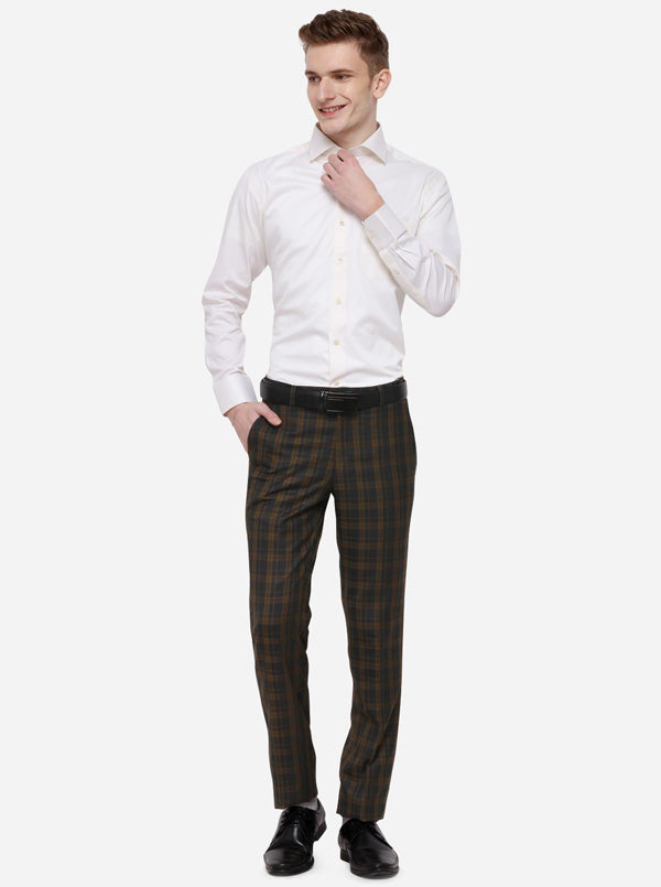 Brown & Blue Checked Slim Fit Formal Trouser | JB Studio