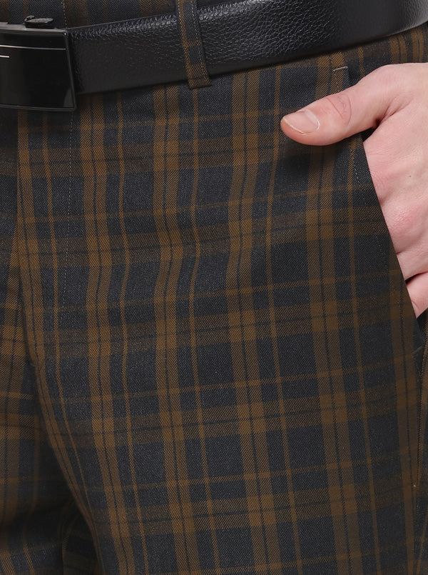 Brown & Blue Checked Slim Fit Formal Trouser | JB Studio