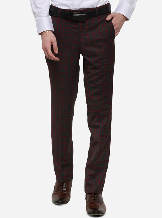 Brown Checked Slim Fit Formal Trouser | JB Studio