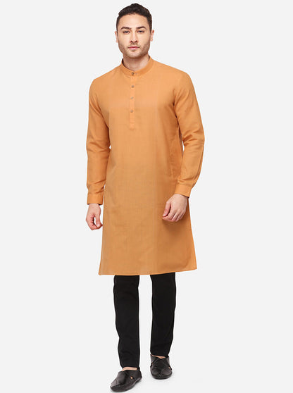 Orange Self Textured Regular Fit Modi Kurta | JadeBlue