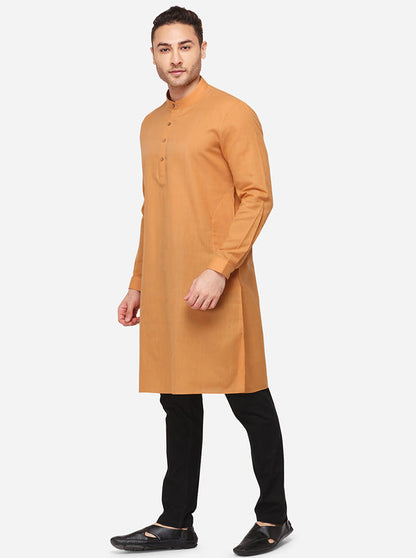 Orange Self Textured Regular Fit Modi Kurta | JadeBlue
